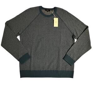 NWT Vince Birds Eye Wool Cashmere Blend Sweater Blue Large